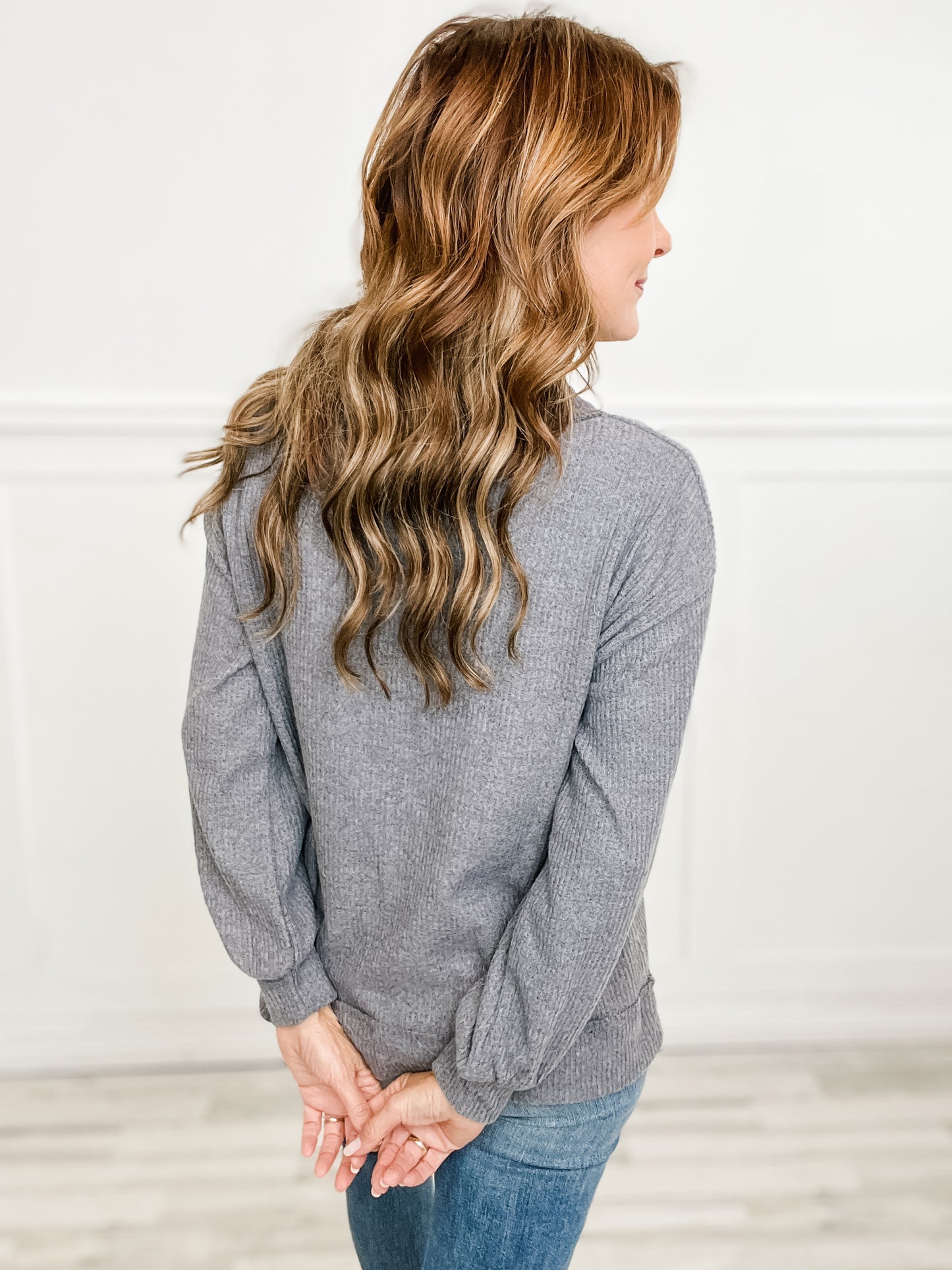 Not So Basic Long Sleeve Ribbed V-Neck Top - Staple Colors