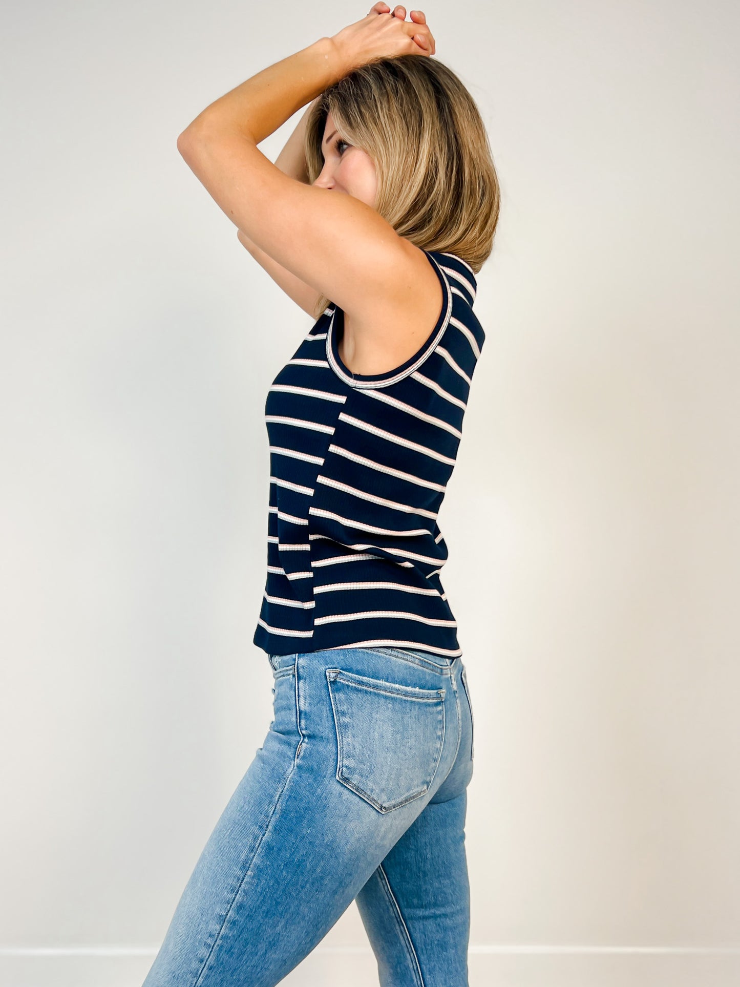 Multi Color Striped Ribbed Tank Top