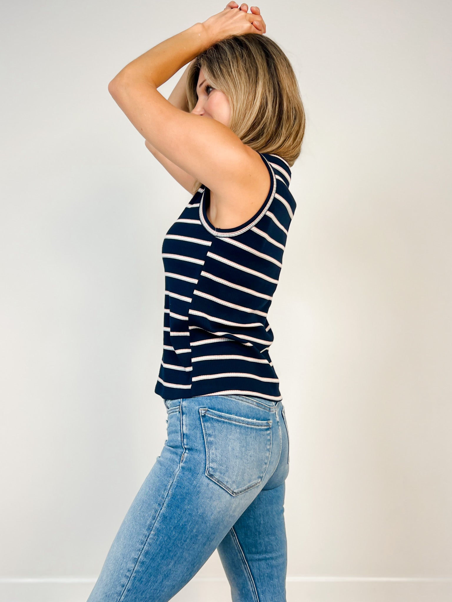 Multi Color Striped Ribbed Tank Top
