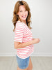 V-Neck Short Sleeve Loose Fit Striped Sweater Top