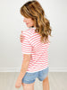 V-Neck Short Sleeve Loose Fit Striped Sweater Top