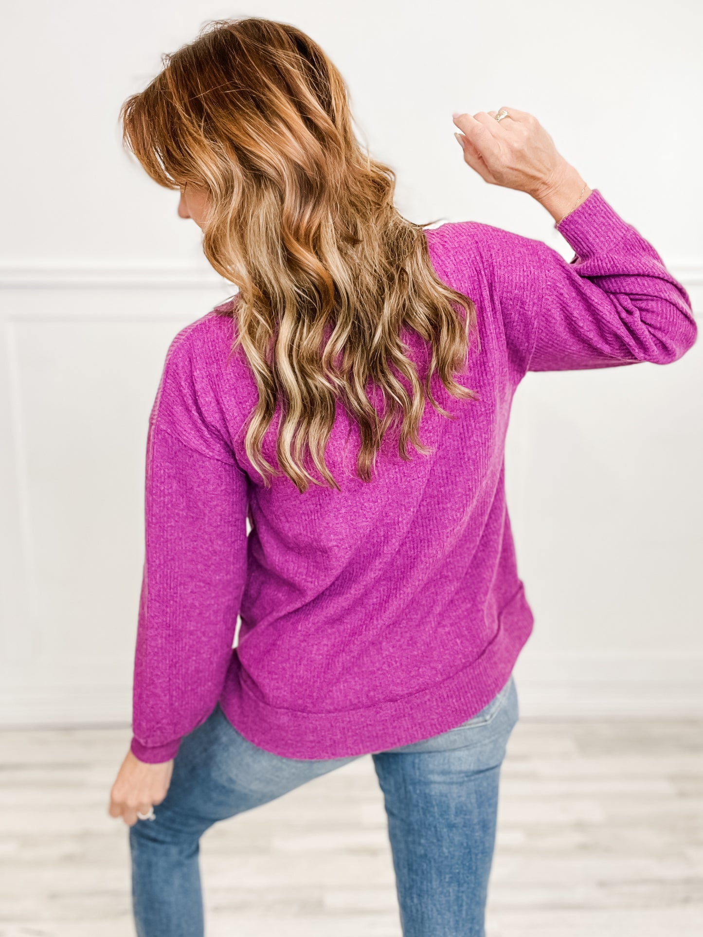 Not So Basic Long Sleeve Ribbed V-Neck Top - Pink Hues