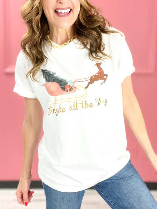 Jingle All The Way Reindeer Gold Foil Graphic Tee