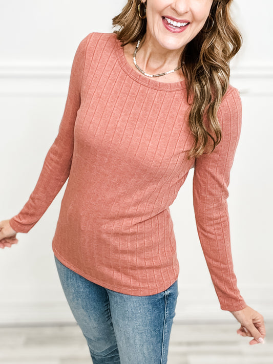 Crew Neck Long Sleeve Wide Ribbed Basic Top