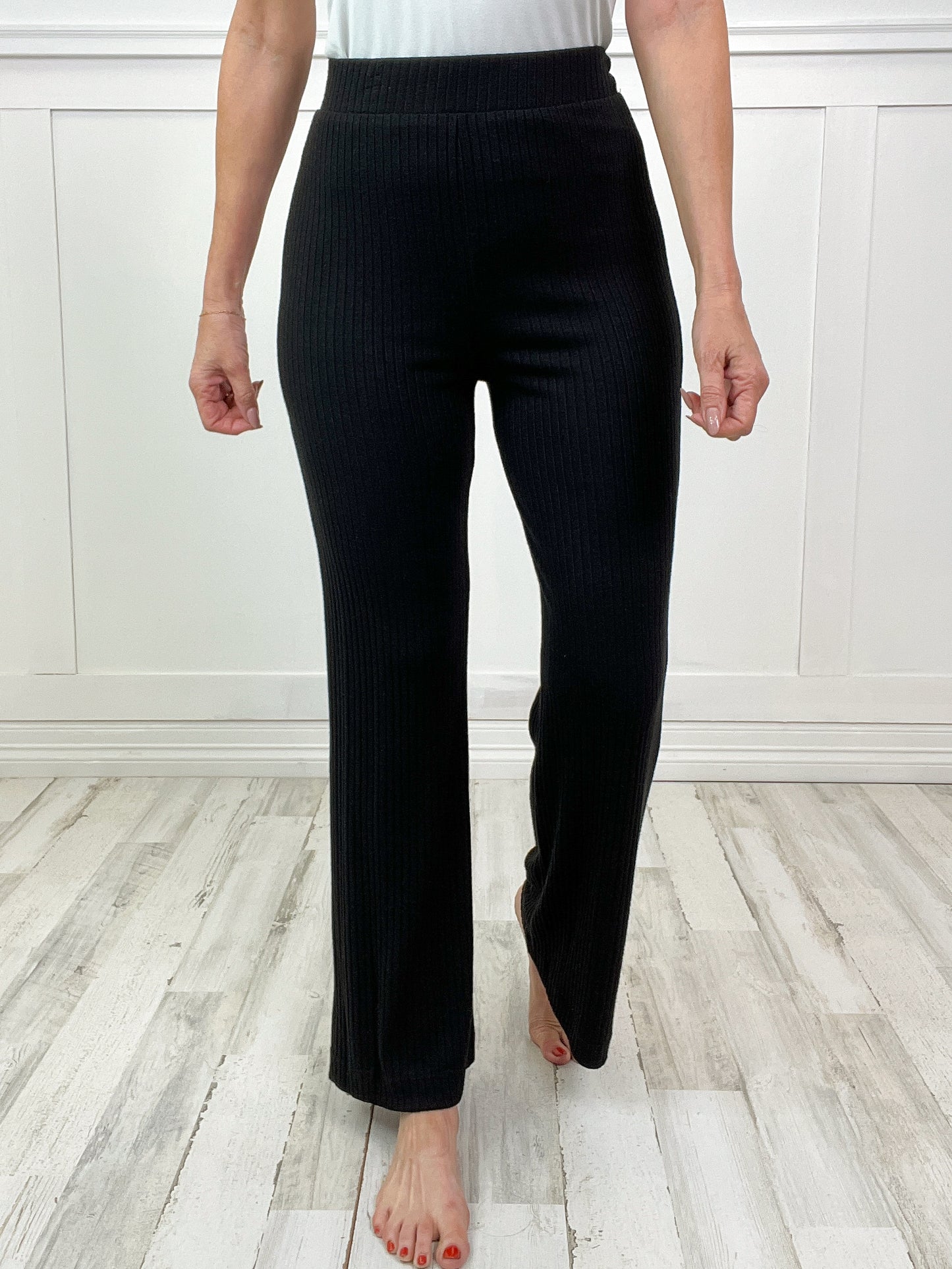 Perfectly Cozy Ribbed Lounge Bottoms in Black