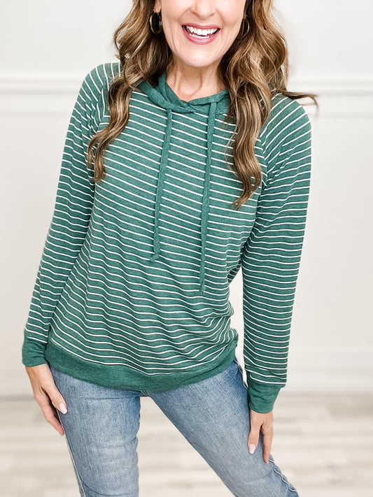 Long Sleeve Striped French Terry Hooded Top