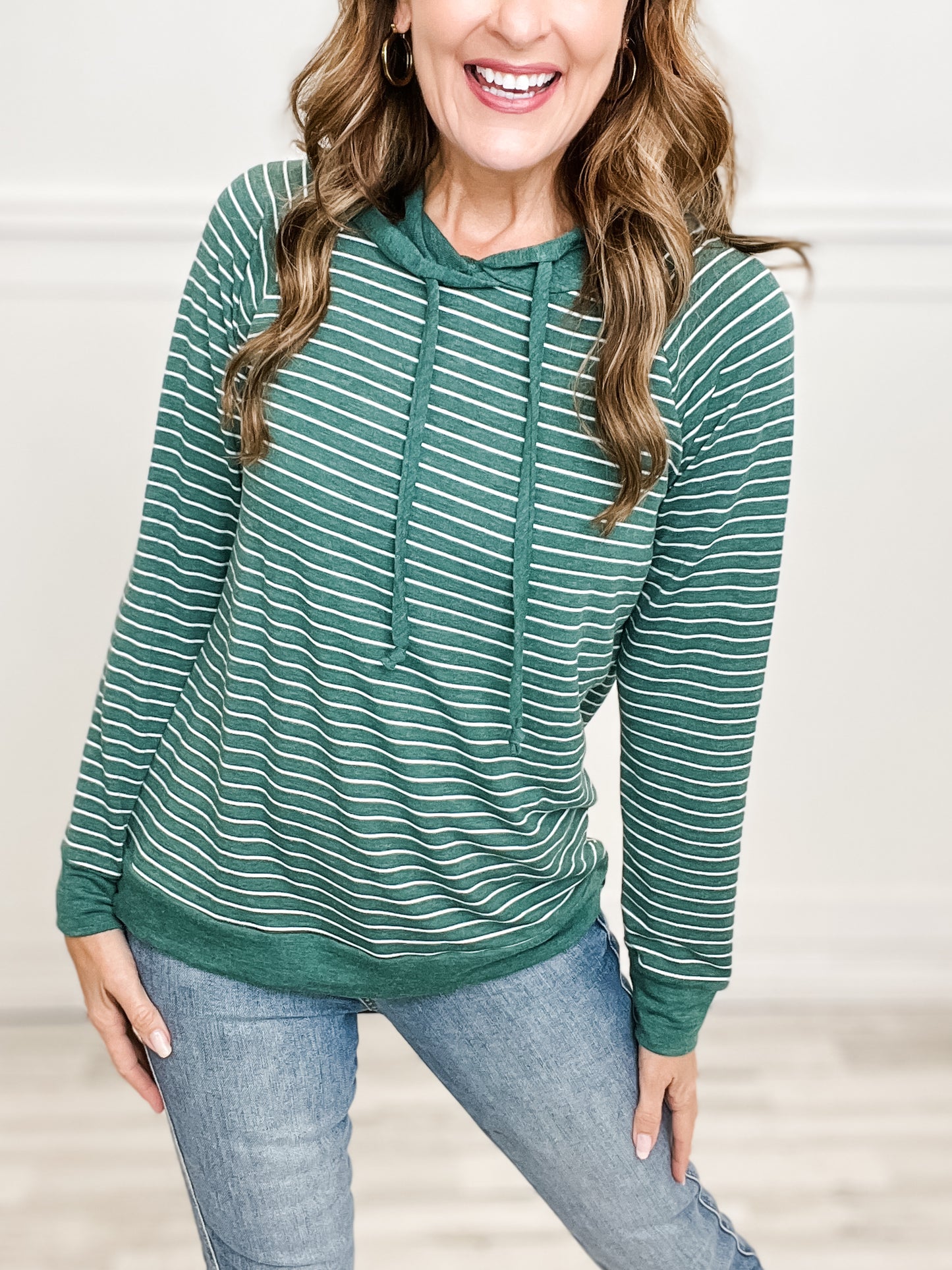 Long Sleeve Striped French Terry Hooded Top