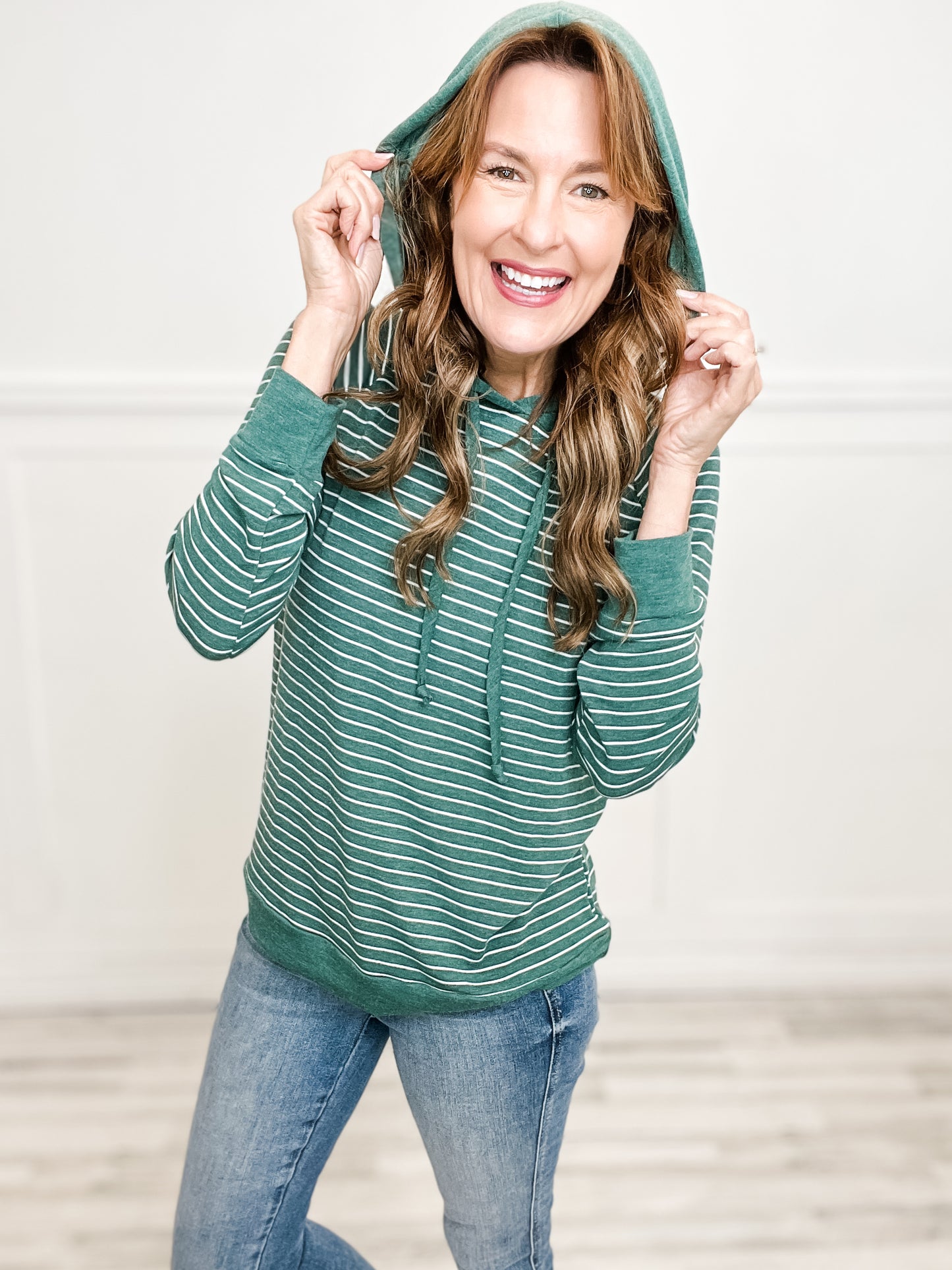 Long Sleeve Striped French Terry Hooded Top