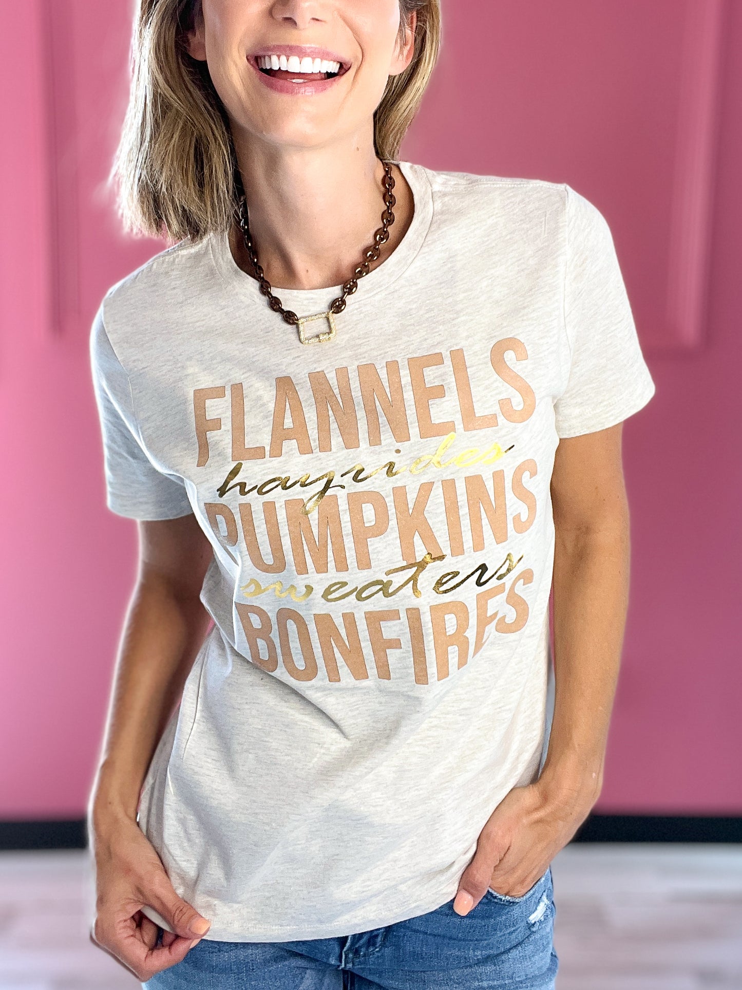 Flannels Hayrides Pumpkins Sweaters Bonfires Graphic Tee