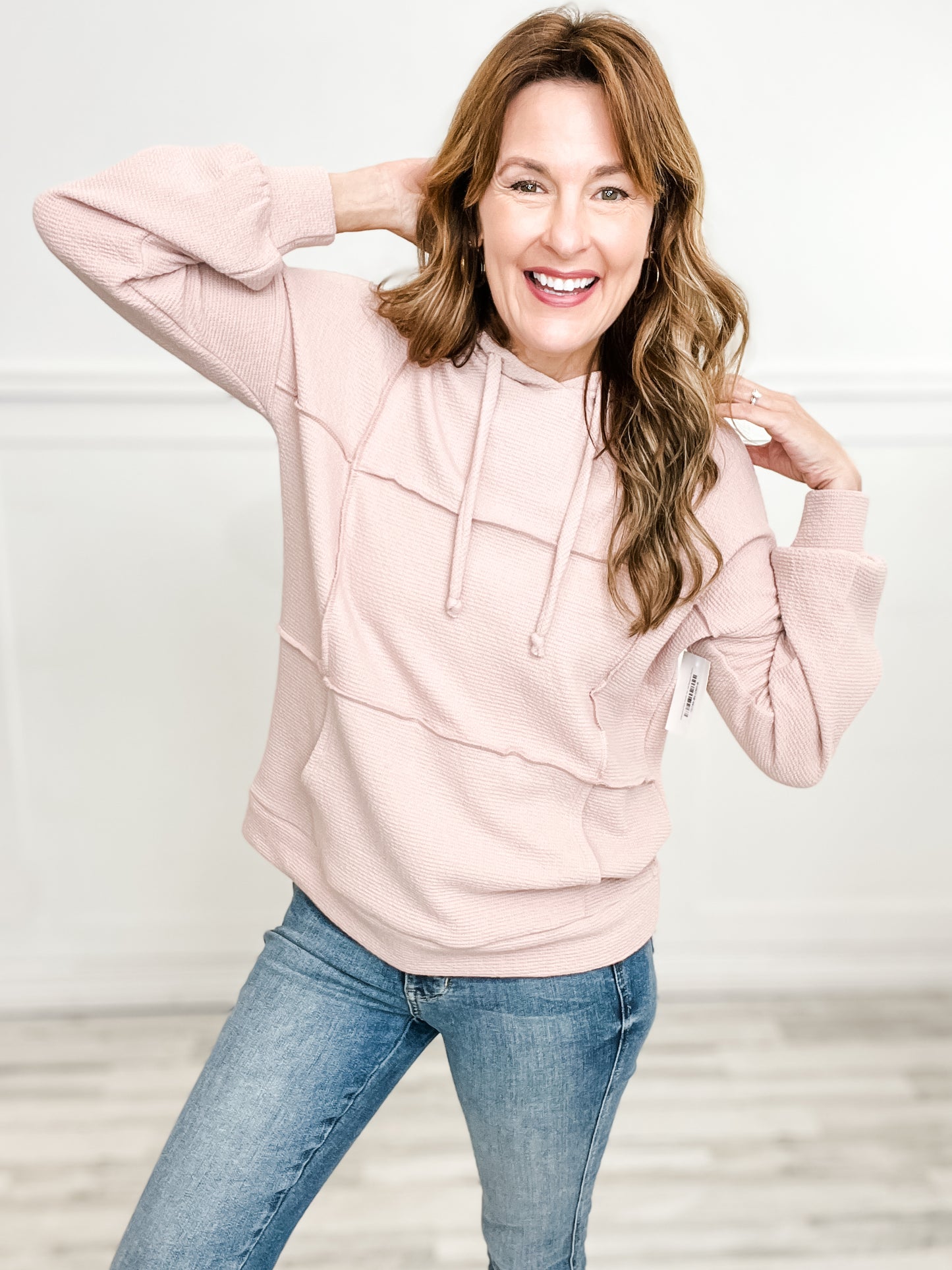 Outseamed Terry Hoodie Top with Kangaroo Pocket