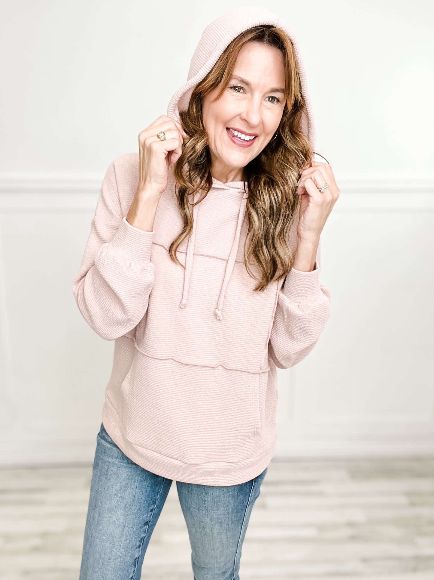 Outseamed Terry Hoodie Top with Kangaroo Pocket