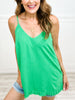 Linen Blend Spaghetti Strap V-Neck Tank Top with Ruffle Hem