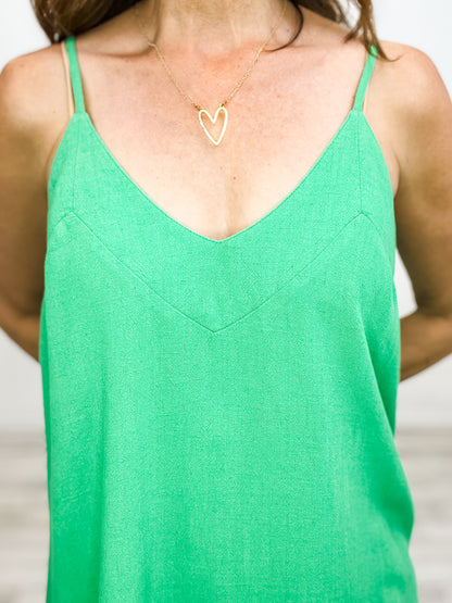 Linen Blend Spaghetti Strap V-Neck Tank Top with Ruffle Hem