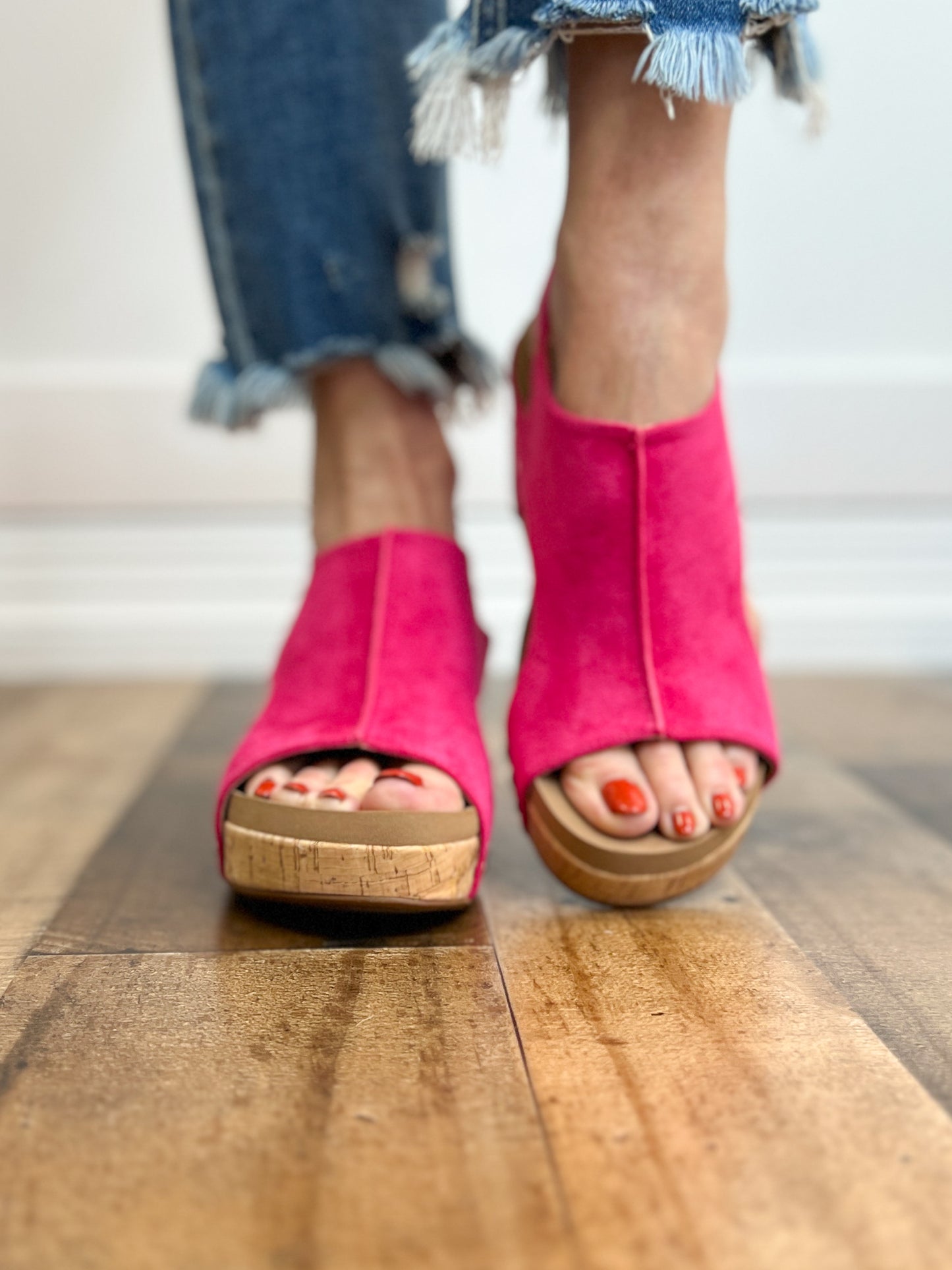 Corkys Carley Fuchsia Wedge Shoes