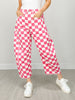 Checkered Printed Barrel Denim Pants