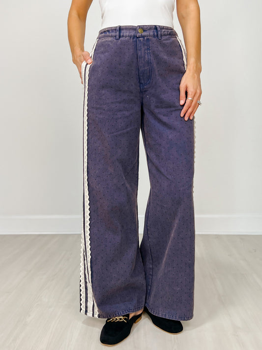 Acid Washed Polka Dot Printed Denim Pants