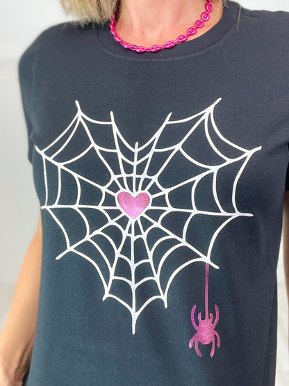 Spiderweb Heart Graphic Tee with Bling