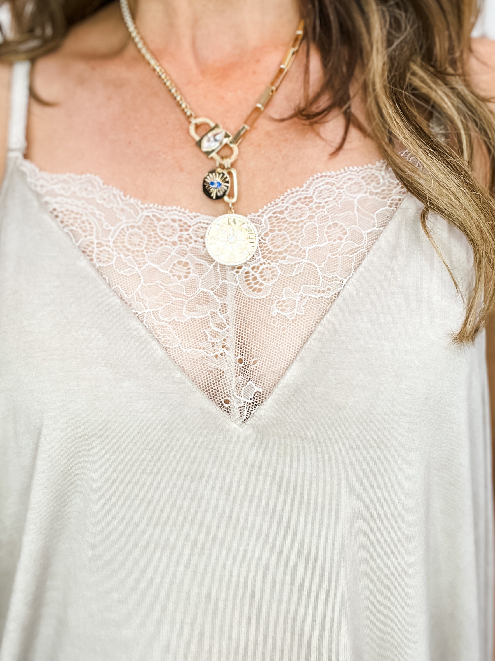 Adjustable strap lace detail cami casual tank top