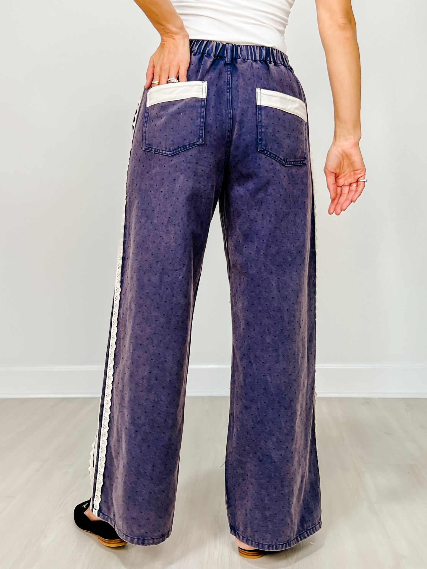 Acid Washed Polka Dot Printed Denim Pants