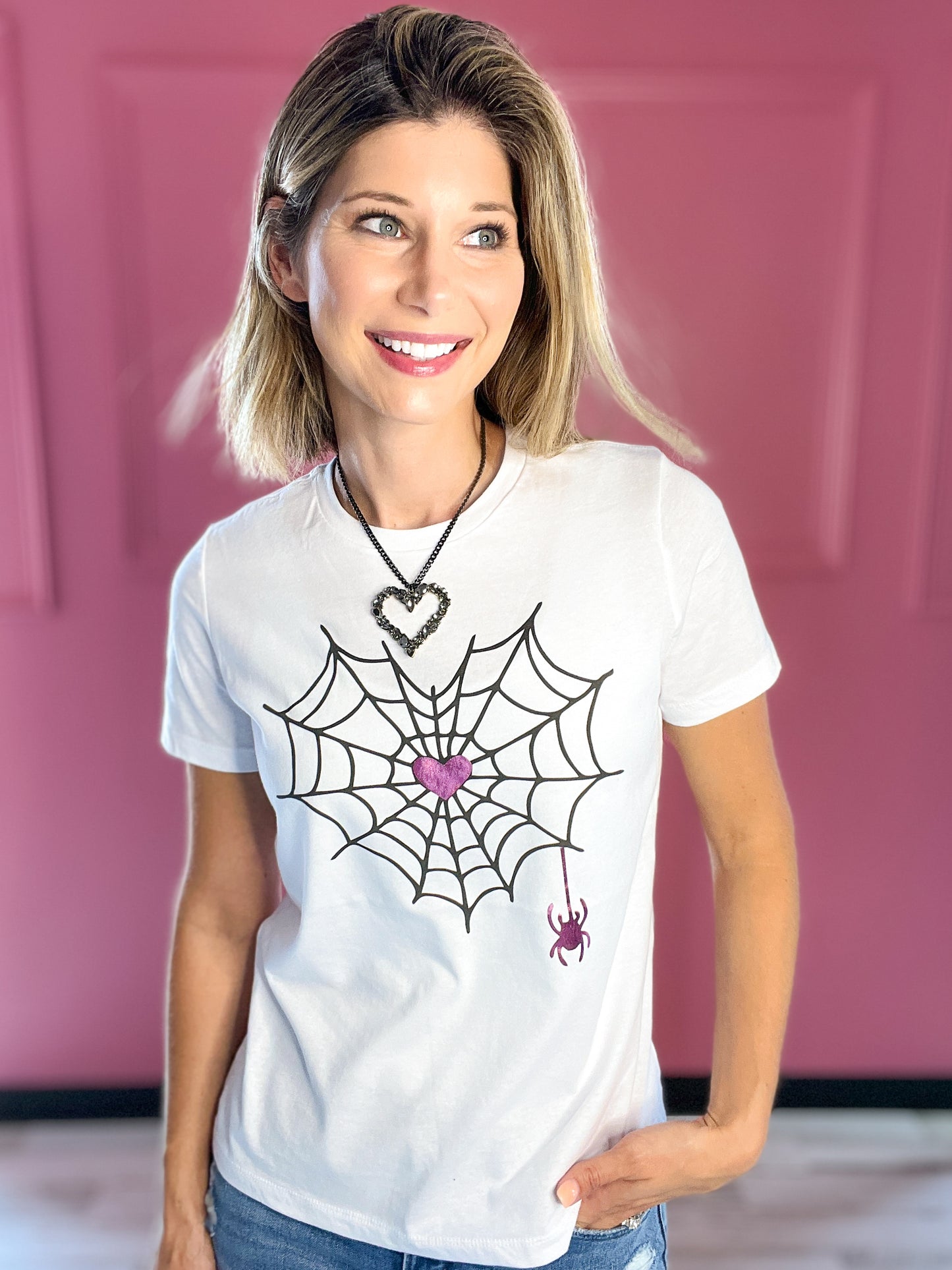 Spiderweb Heart Graphic Tee with Bling