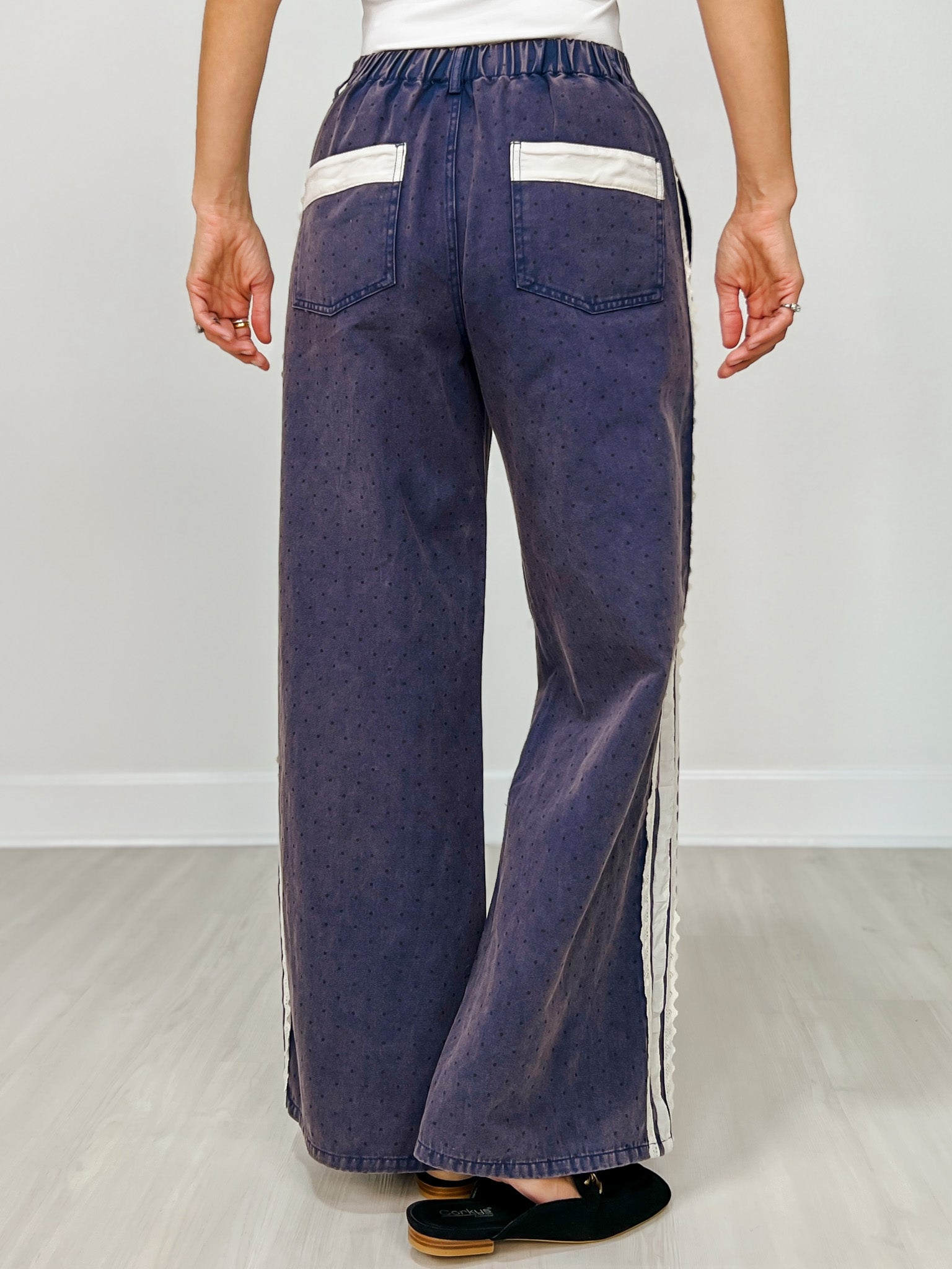 Acid Washed Polka Dot Printed Denim Pants