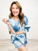 Tie Dye Button Front Long Raglan Sleeve Top with Raw Hem