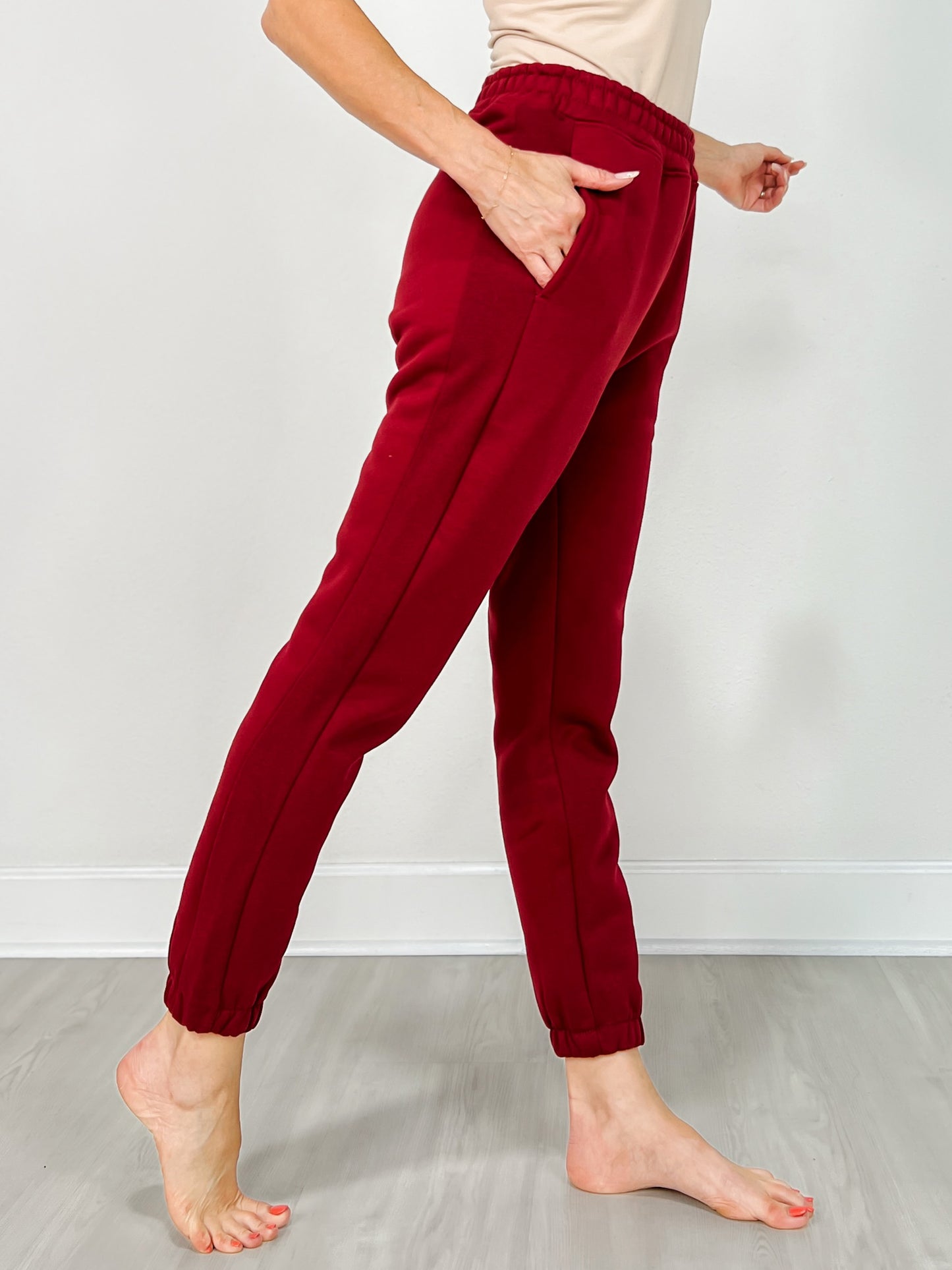 Elastic Waistband Cotton Blend Fleece Joggers