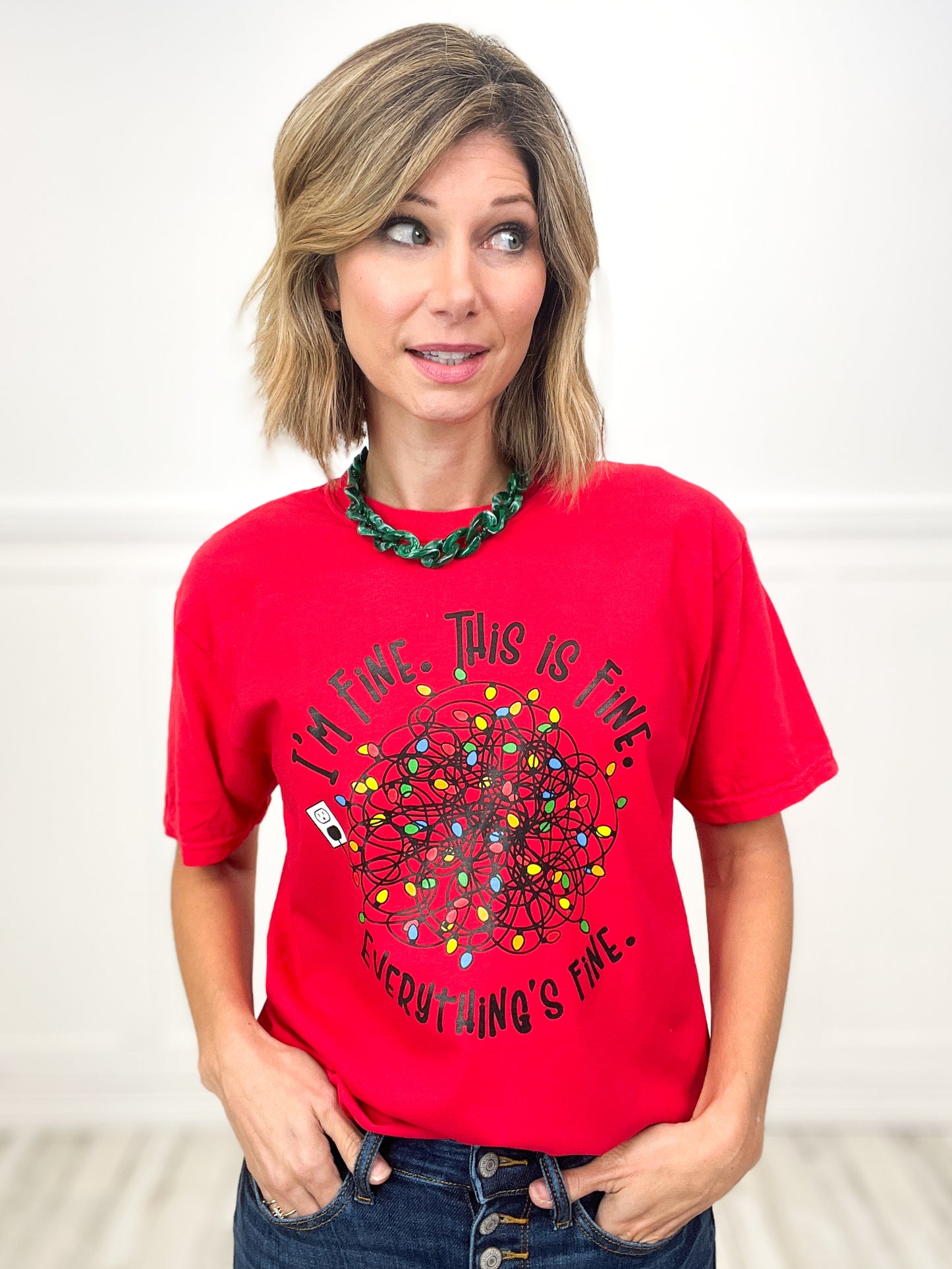 Everything is Fine Tangled Up Christmas Lights Graphic Tee