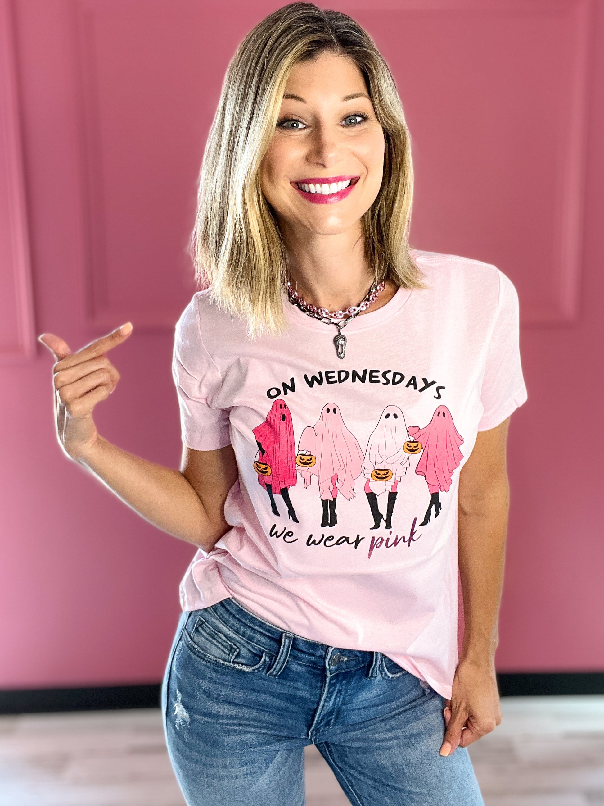 On Wednesdays We Wear Pink Ghost Graphic Tee