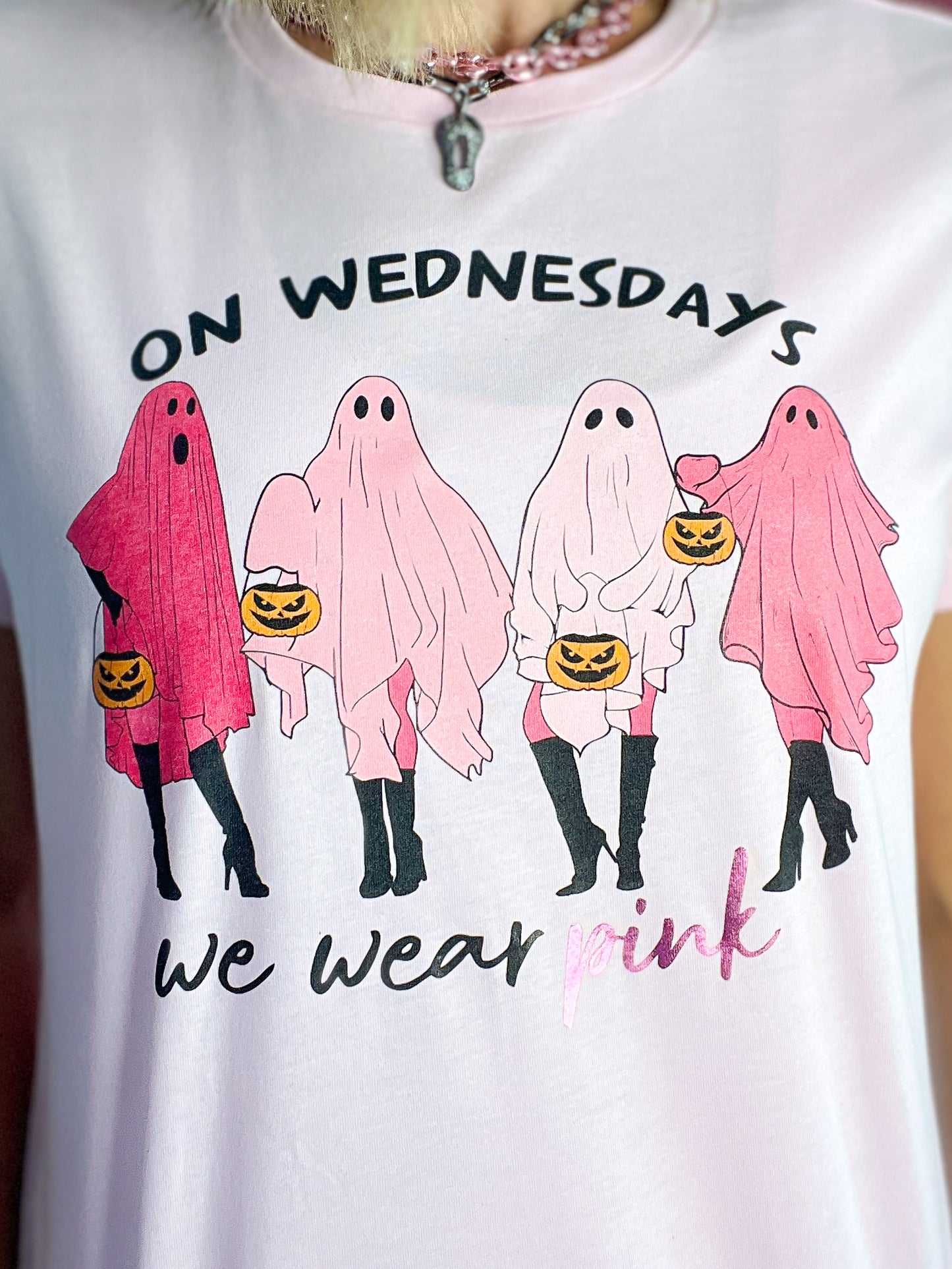 On Wednesdays We Wear Pink Ghost Graphic Tee