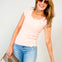 Merrow Edge Neckline Short Sleeve Solid Knit Top