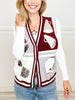 Queen of Sparkles Maroon & Grey Colorblock Football Icon Button Up Sweater Vest