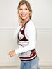 Queen of Sparkles Maroon & Grey Colorblock Football Icon Button Up Sweater Vest