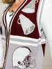 Queen of Sparkles Maroon & Grey Colorblock Football Icon Button Up Sweater Vest