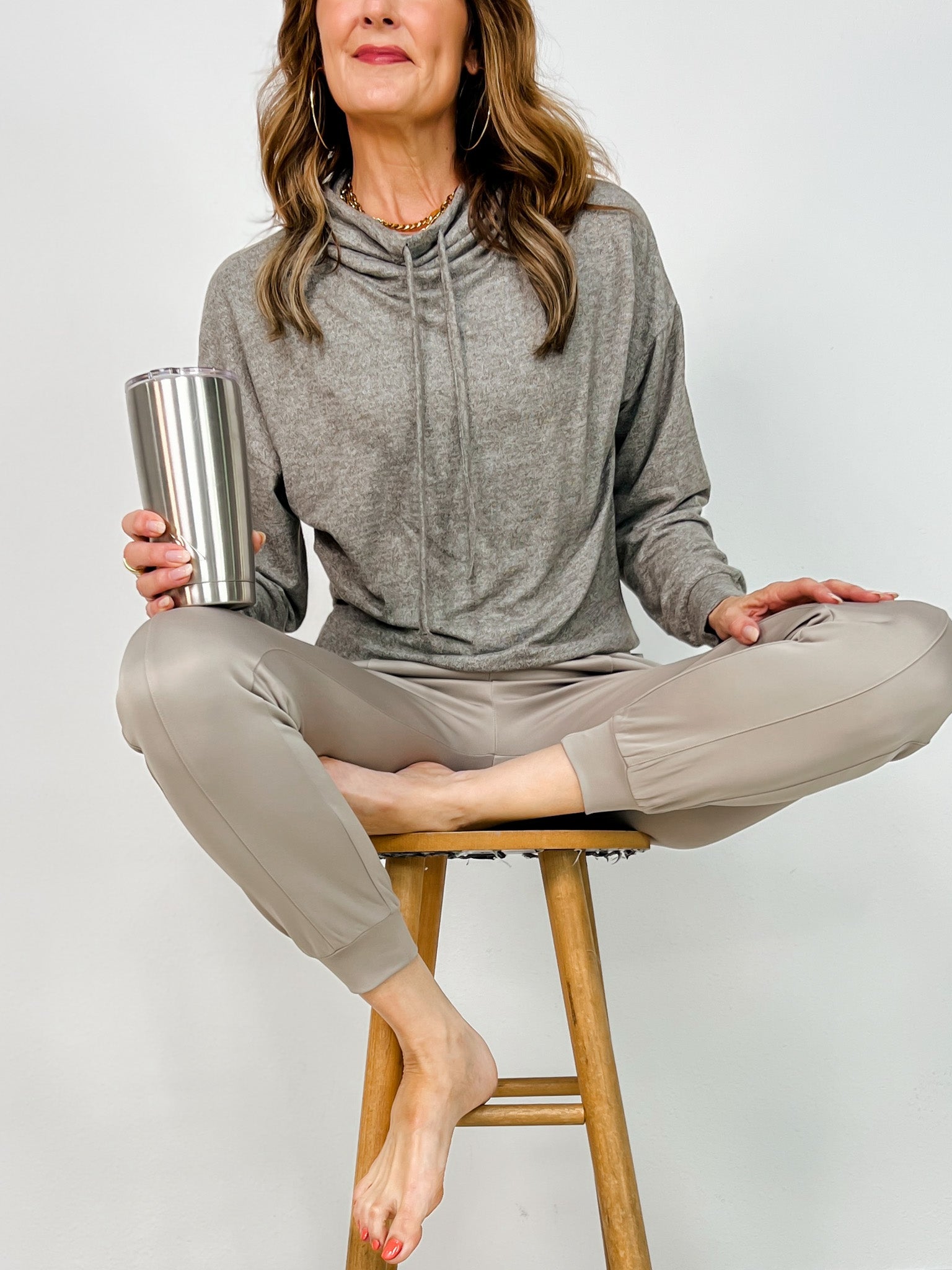 Brushed Cowl Neck Lounge Pullover
