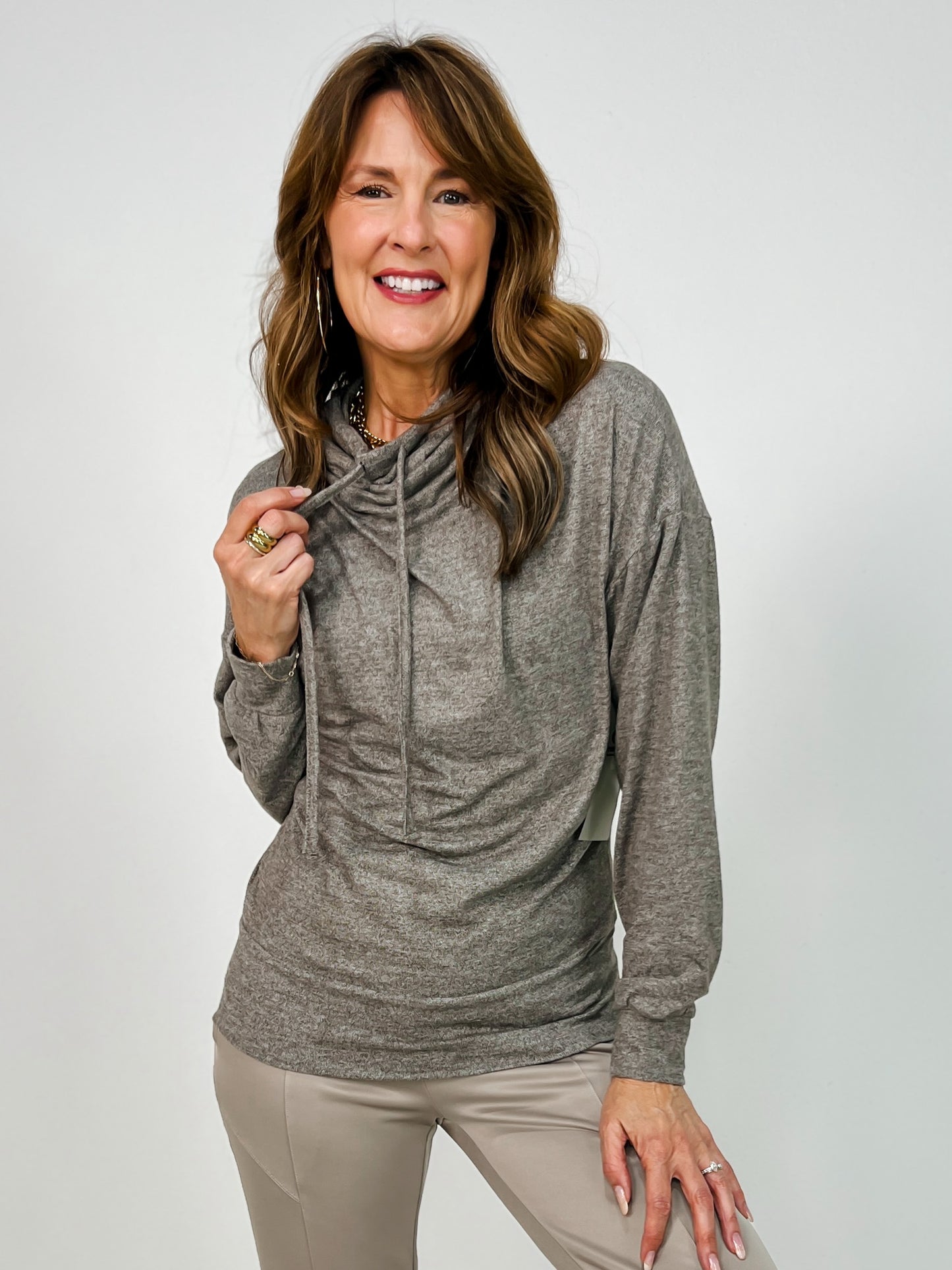 Brushed Cowl Neck Lounge Pullover