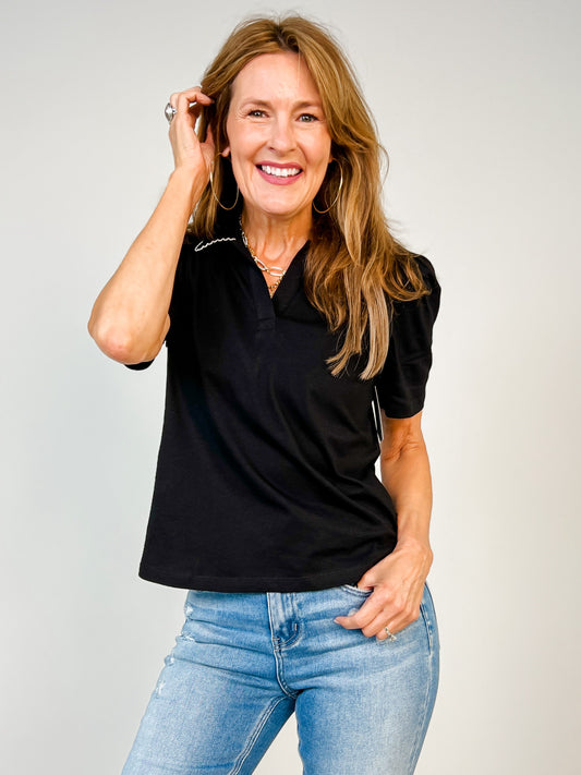 Puff Sleeve Cotton Polo Shirt