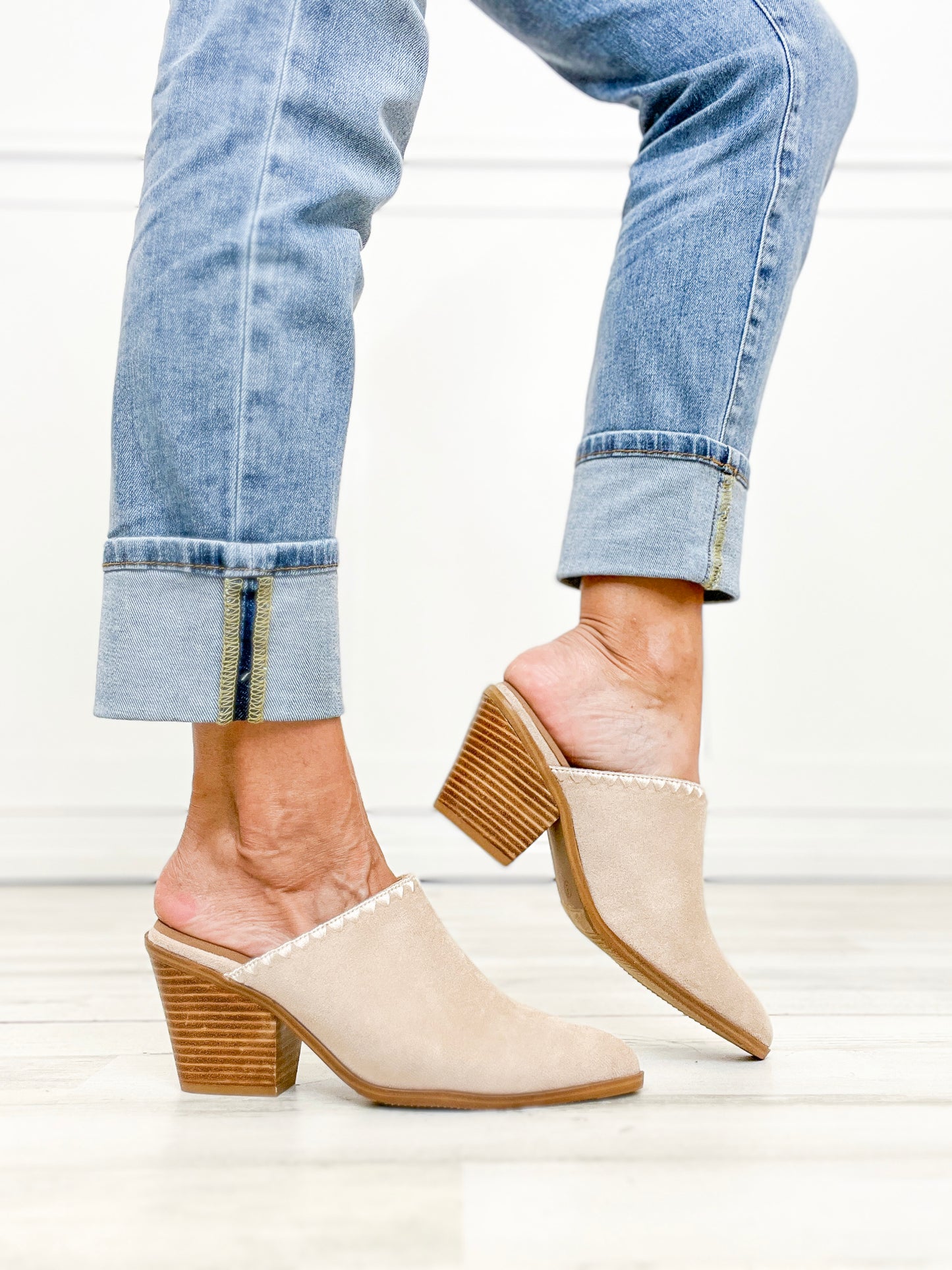 Corkys Sizzle Pointed Toe Mules in Sand Faux Suede