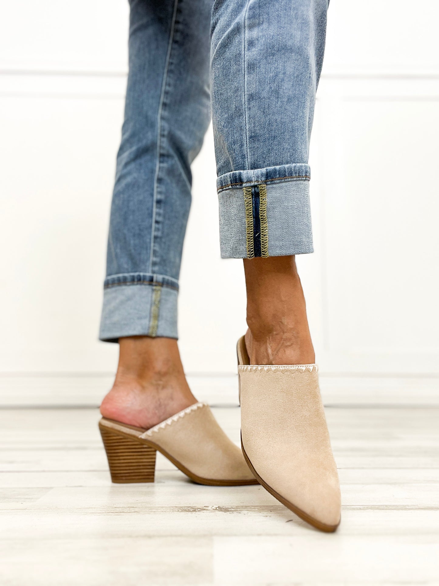 Corkys Sizzle Pointed Toe Mules in Sand Faux Suede