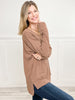 Long Sleeve Curly Rib Fabric V-Neck Top - Group B