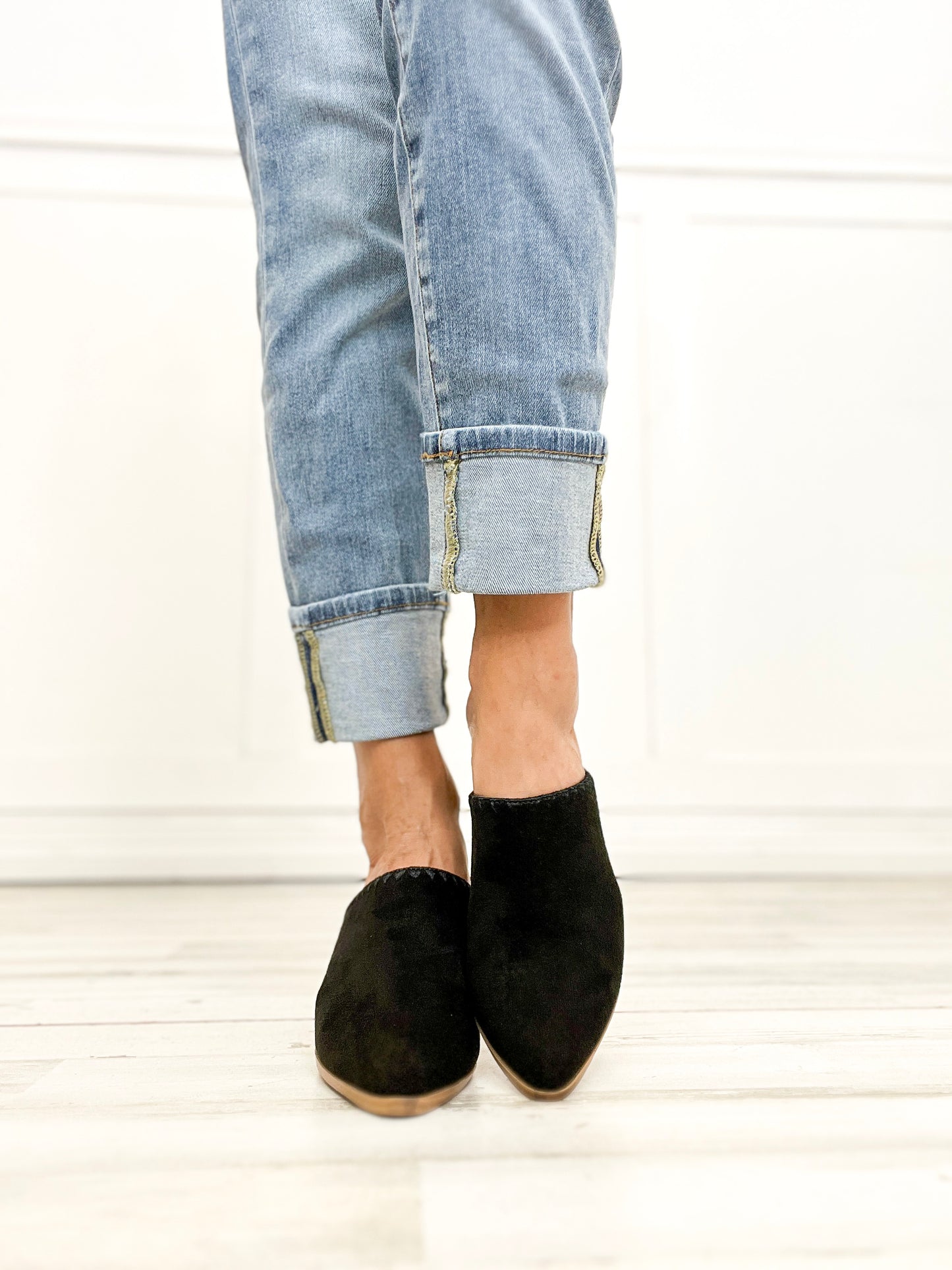 Corkys Sizzle Pointed Toe Mules in Black Faux Suede