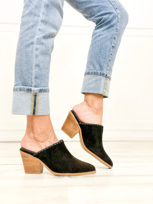 Corkys Sizzle Pointed Toe Mules in Black Faux Suede