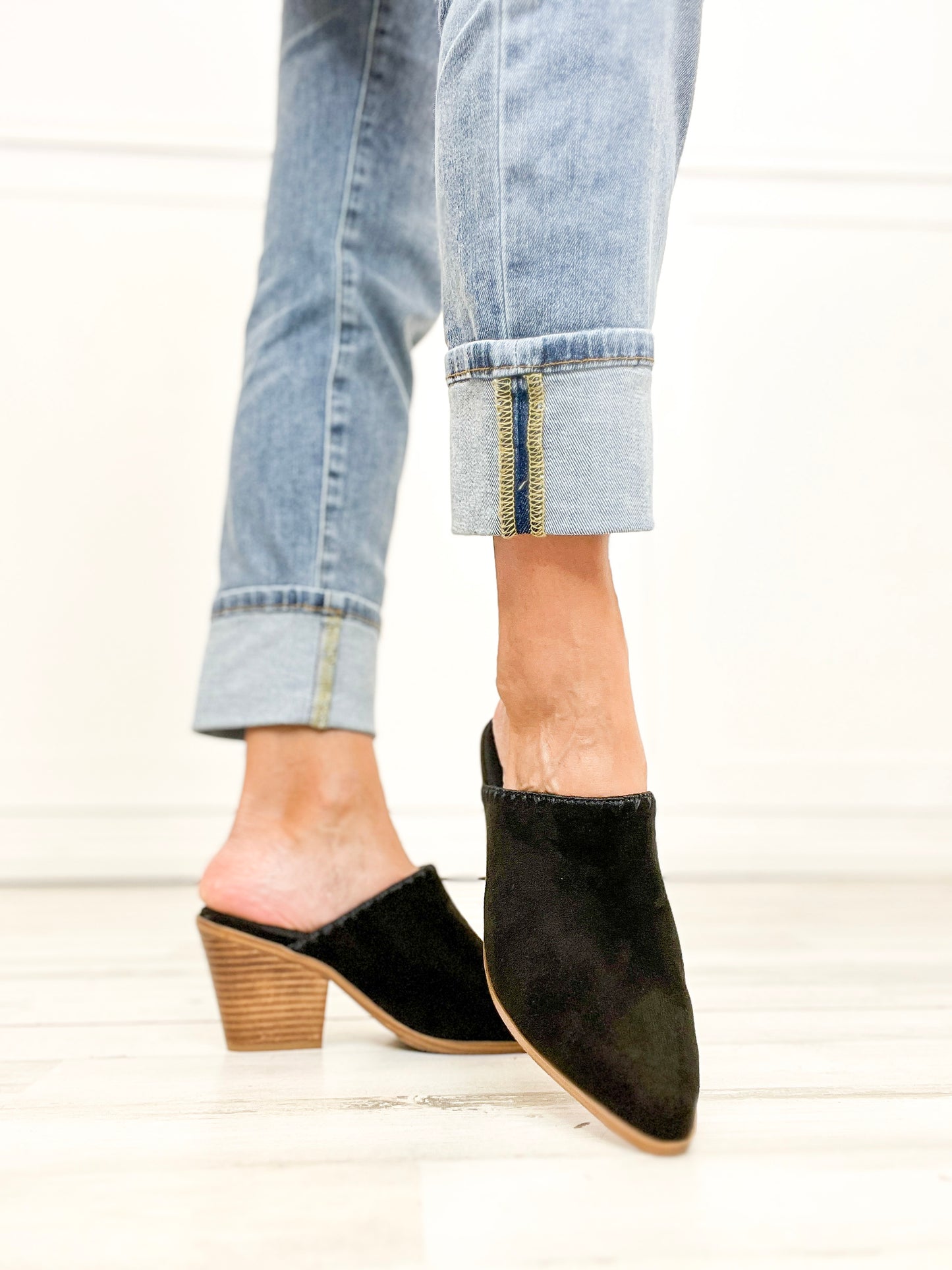 Corkys Sizzle Pointed Toe Mules in Black Faux Suede