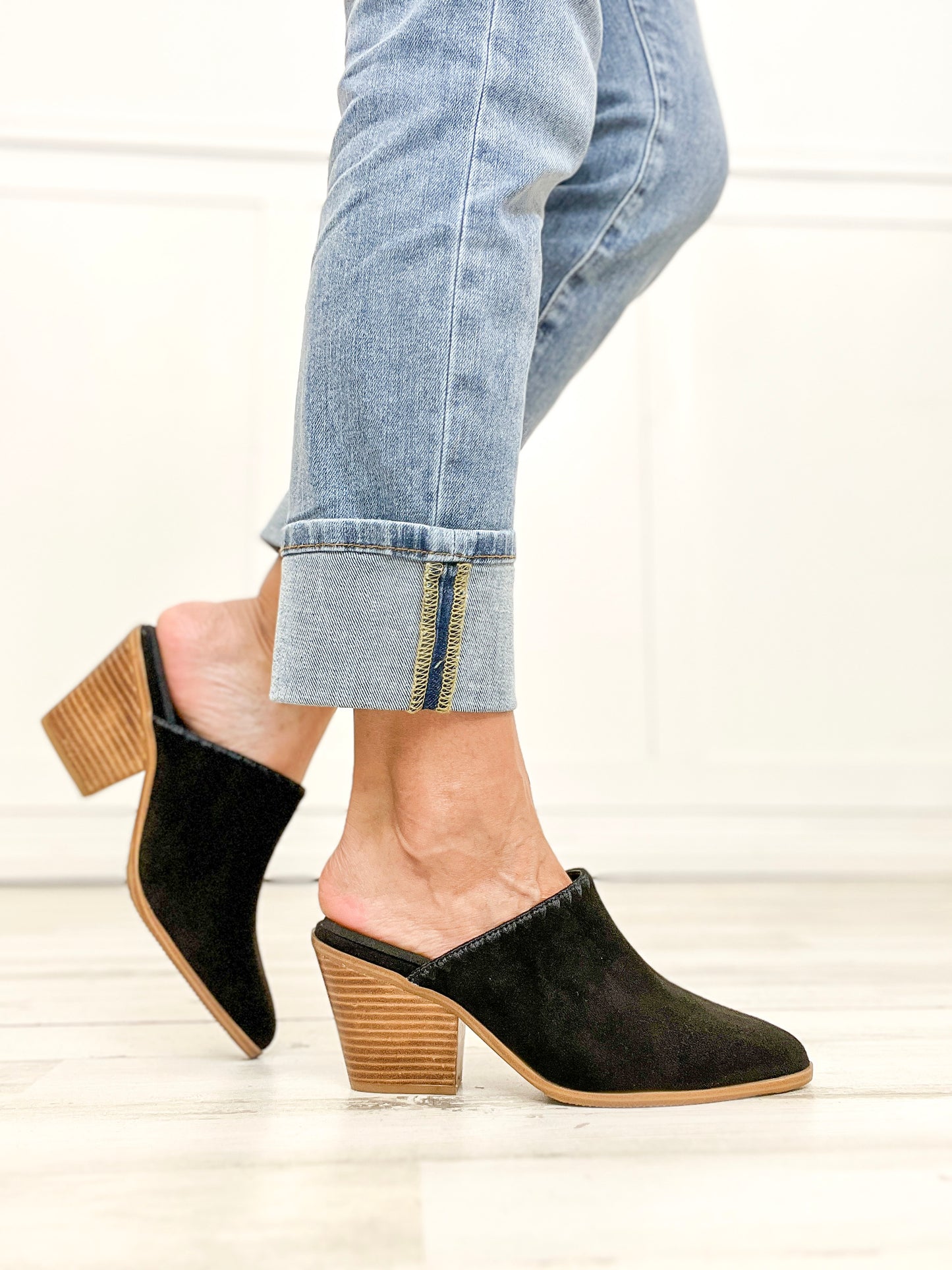 Corkys Sizzle Pointed Toe Mules in Black Faux Suede