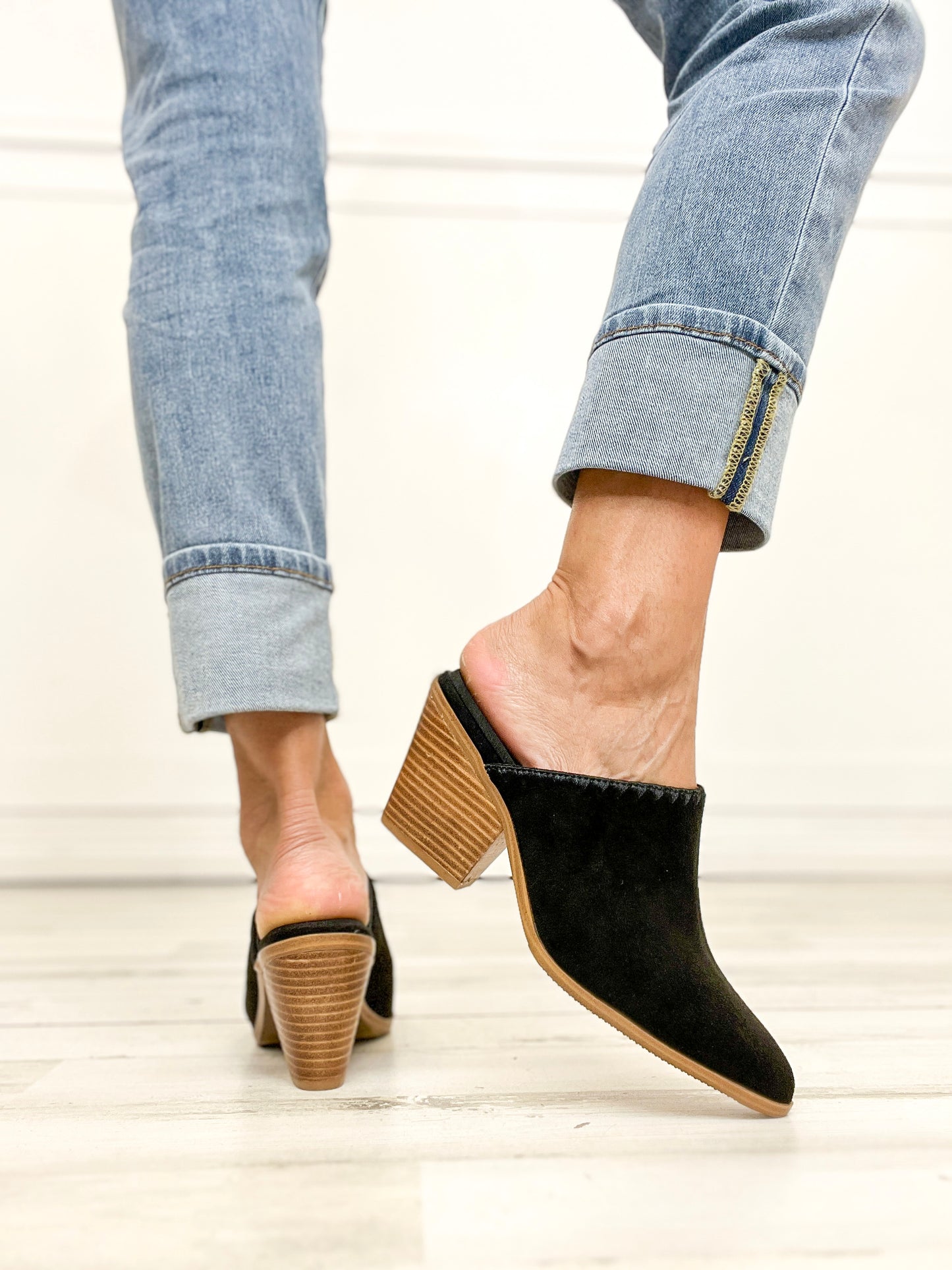 Corkys Sizzle Pointed Toe Mules in Black Faux Suede