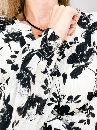 Floral Print Slit Neck Long Poet Sleeve Top