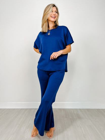 Paris Short Sleeve Top with Wide Leg Pants Set in NAVY