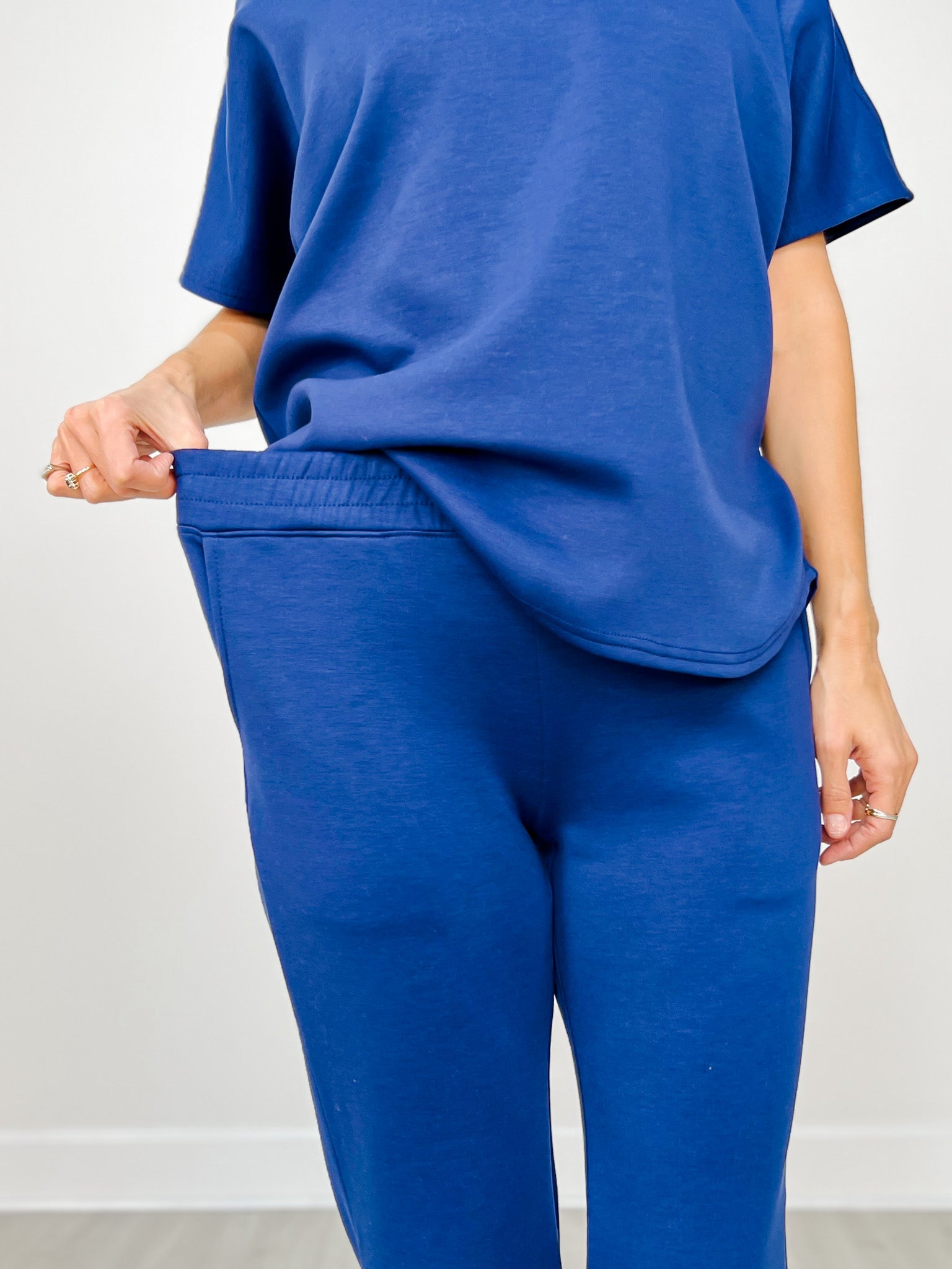 Paris Short Sleeve Top with Wide Leg Pants Set in NAVY