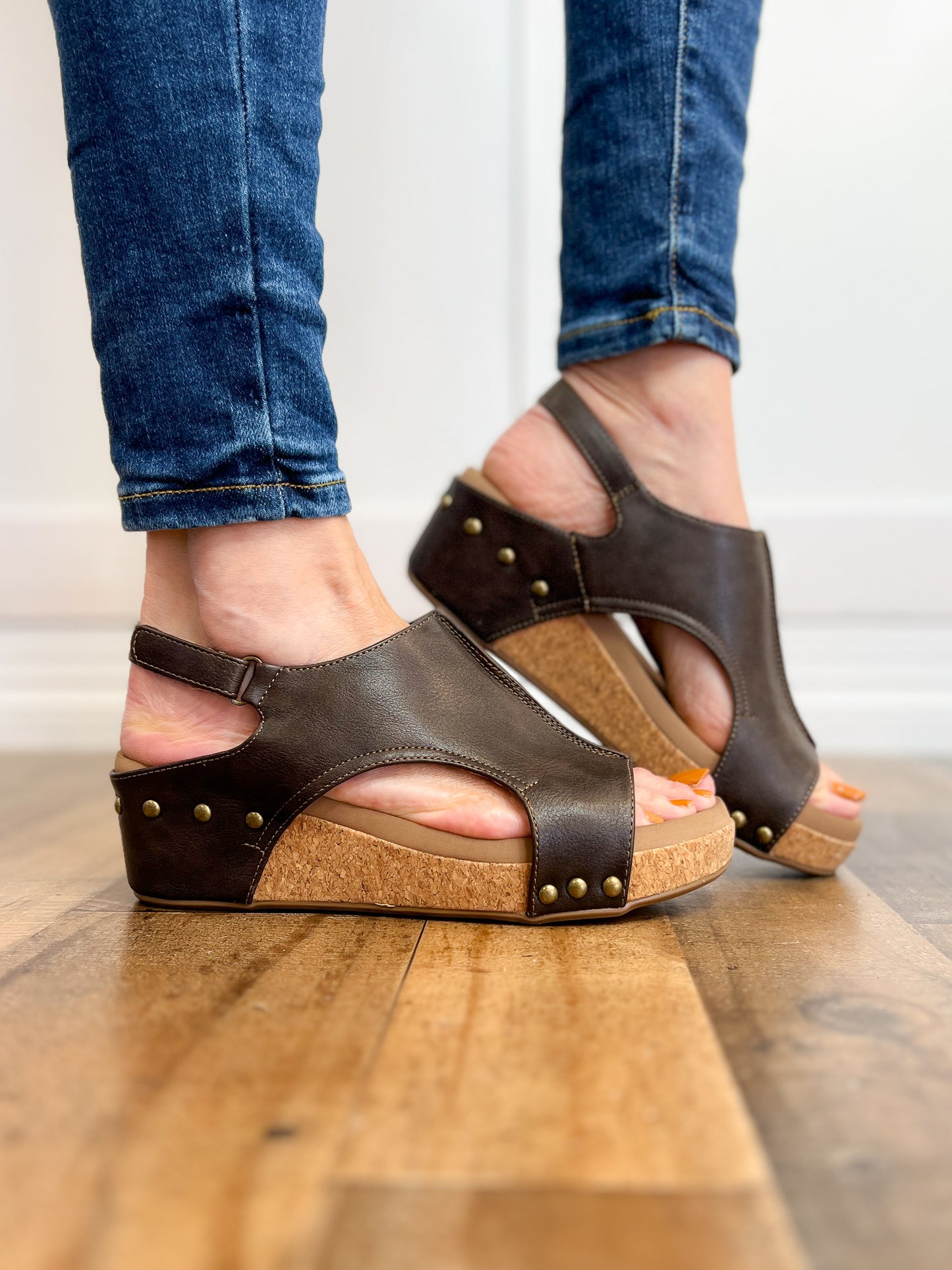 Corkys Volta II Wedge Sandals in Chocolate Smooth