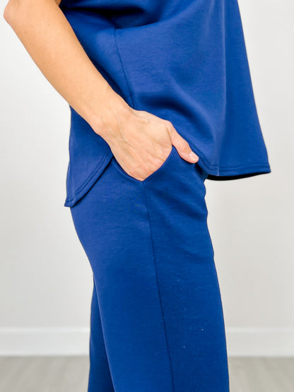 Paris Short Sleeve Top with Wide Leg Pants Set in NAVY